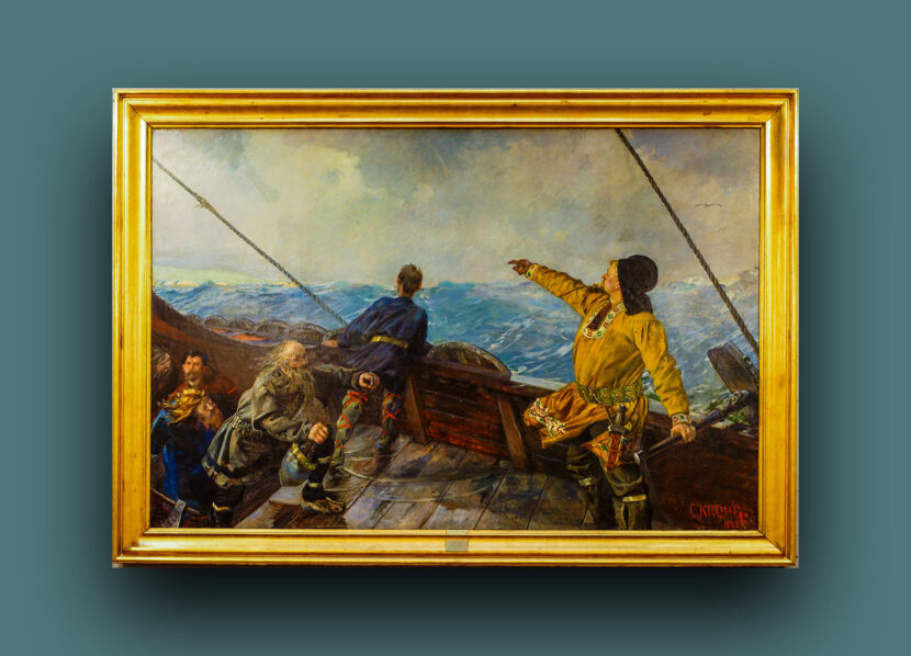 Christian Krohgs oljemaleri «Leiv Eiriksson oppdager Amerika» (1893». (Montasje: Subjekt.) 1 25:18