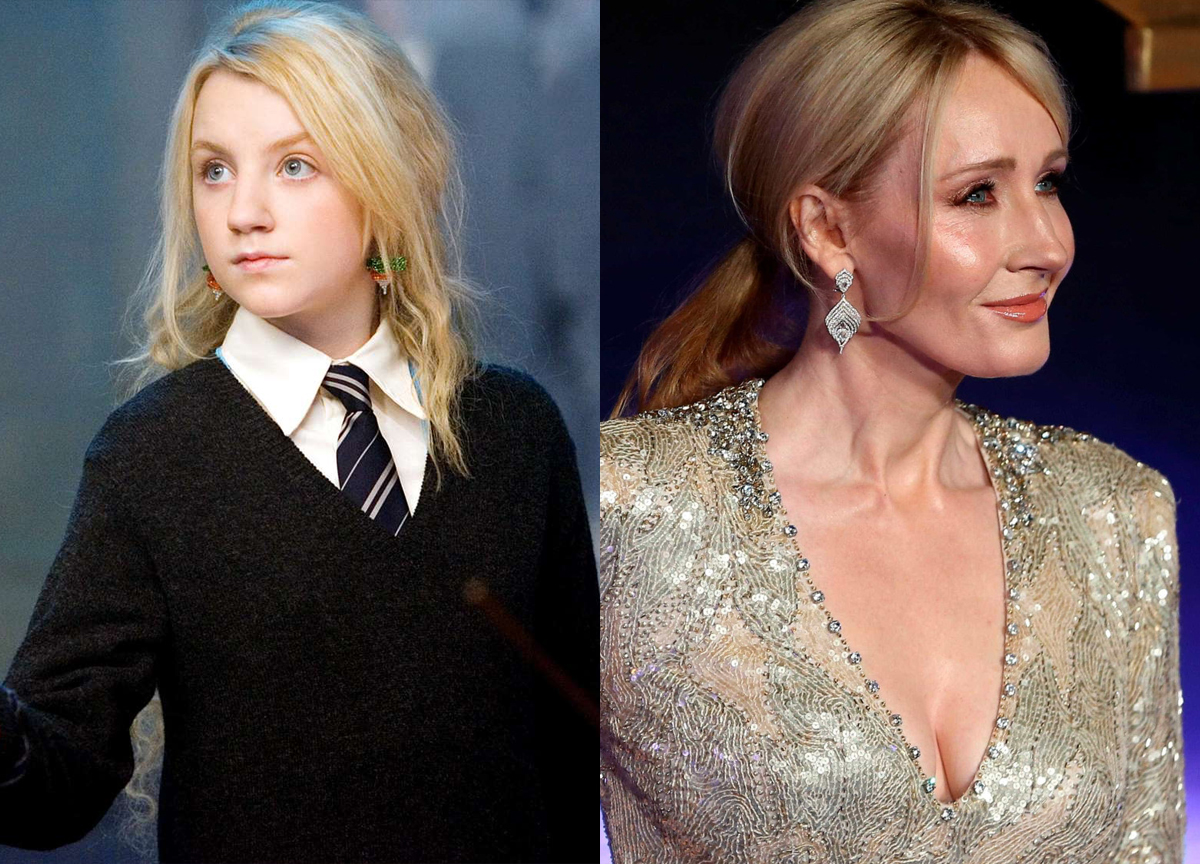 Skuespiller Evanna Lynch i rollen som Luna Lovegood (t.v.) og forfatter J. K. Rowling. (Kollasj- Subjekt.) 1 25-18