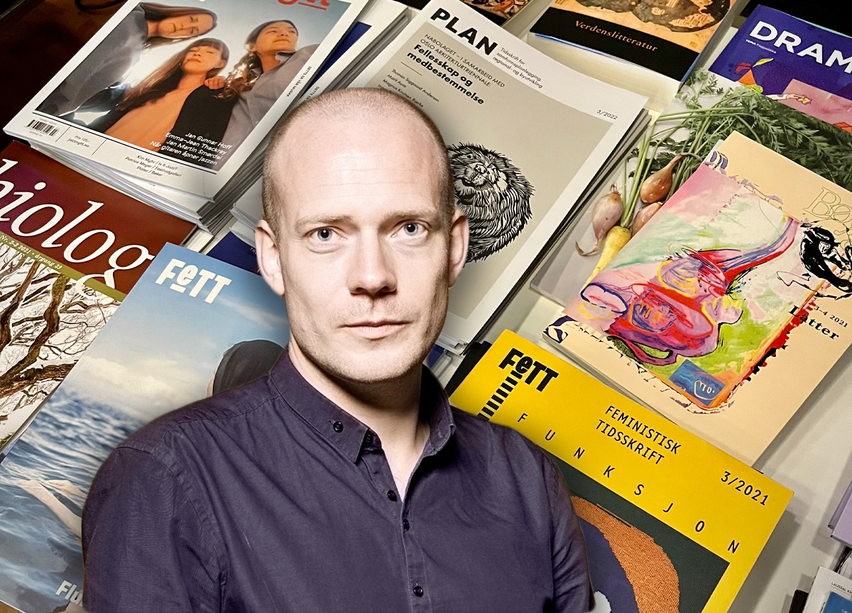 Audun Lindholm i Norsk tidsskriftforening og Vagant. (Foto: Niklas R. Lello / Cappelen Damm / Audun Lindholm. Kollasj- Subjekt.) kunsten lindholm kulturdepartementet kritiker