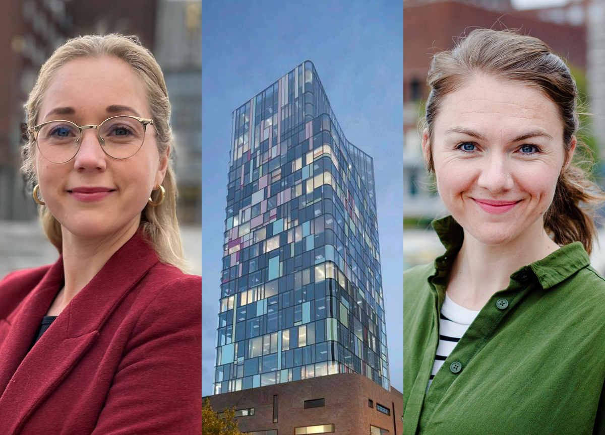 Karoline Grosås Nordbø, Gruppeleder Oslo KRF (t.v.) og Sigrid Z. Heiberg, Leder i Oslo MDG. Bystyret har tillatt nytt høyhus i Oslo, oppå Oslo spektrum. (Kollasj- Subjekt.) 1 25-18