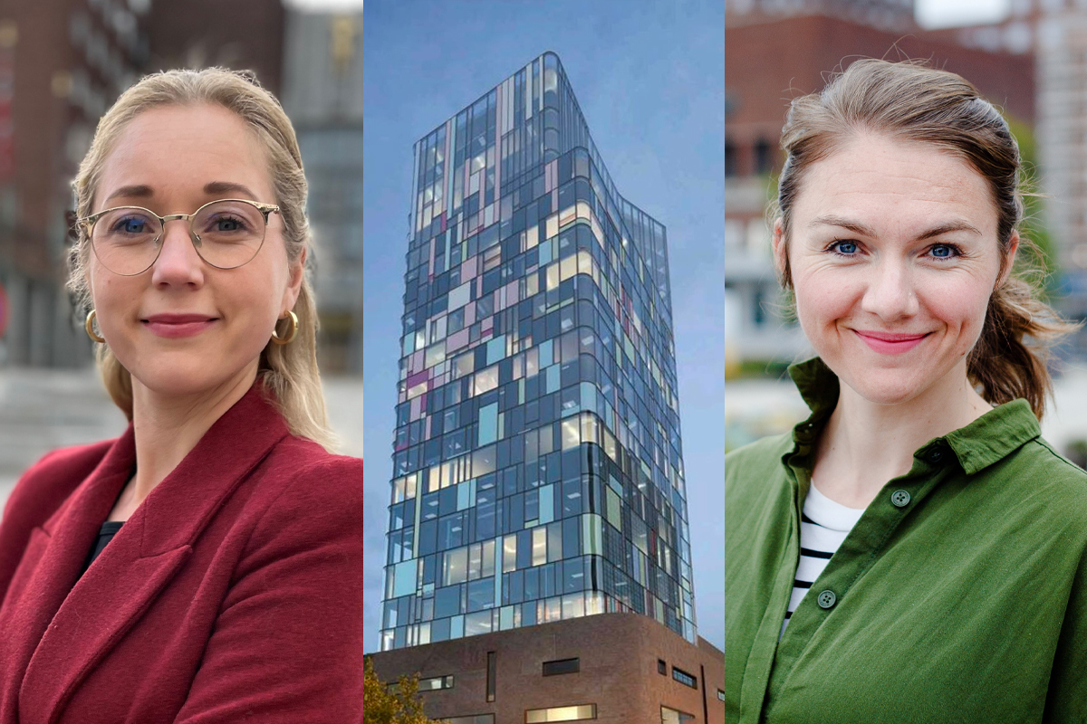 Karoline Grosås Nordbø, Gruppeleder Oslo KRF (t.v.) og Sigrid Z. Heiberg, Leder i Oslo MDG. Bystyret har tillatt nytt høyhus i Oslo, oppå Oslo spektrum. (Kollasj: Subjekt.) 2 3:2