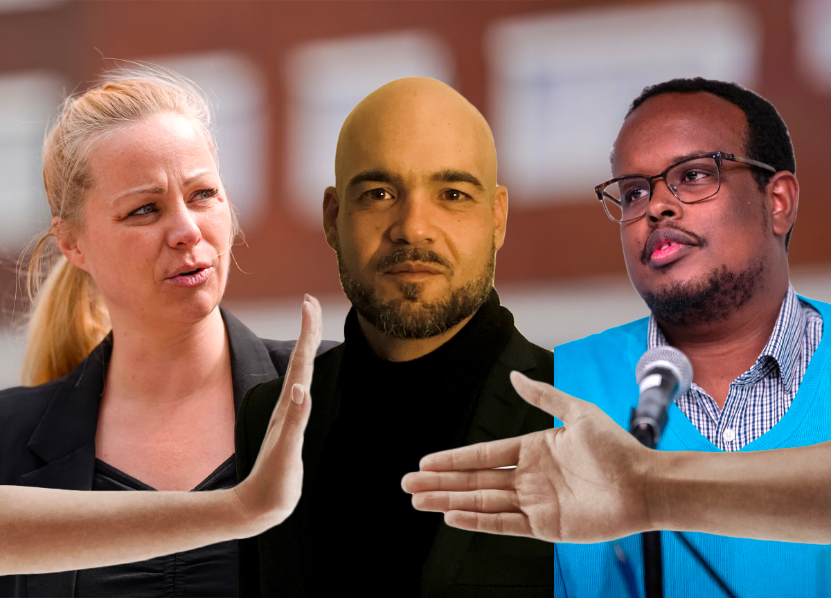 Eivor Evenrud (AP), Hatem Ben Mansour (Antirasistisk senter) og Mohamed Abdi. (Foto- NTB_presse. Kollasj- Subjekt.)