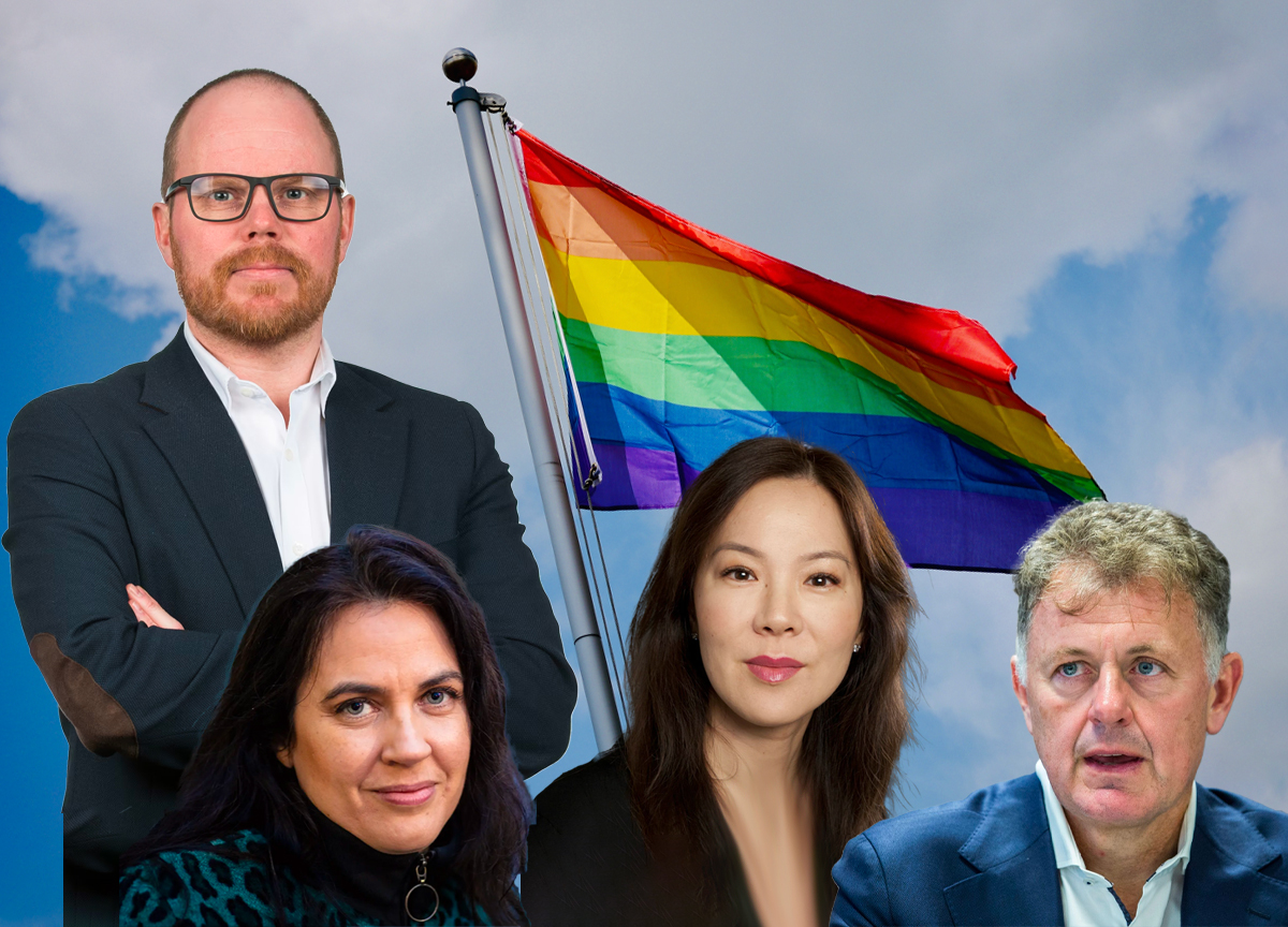 Sjefredaktørene Gard Steiro (VG), Frøy Gudbrandsen (BT), Gunnar Stavrum (Nettavisen) og Sun Heidi Sæbø (Morgenbladet). (Foto: Presse/Sturlason/Sophie Emeny. Kollasj: Subjekt.) 1 25-18