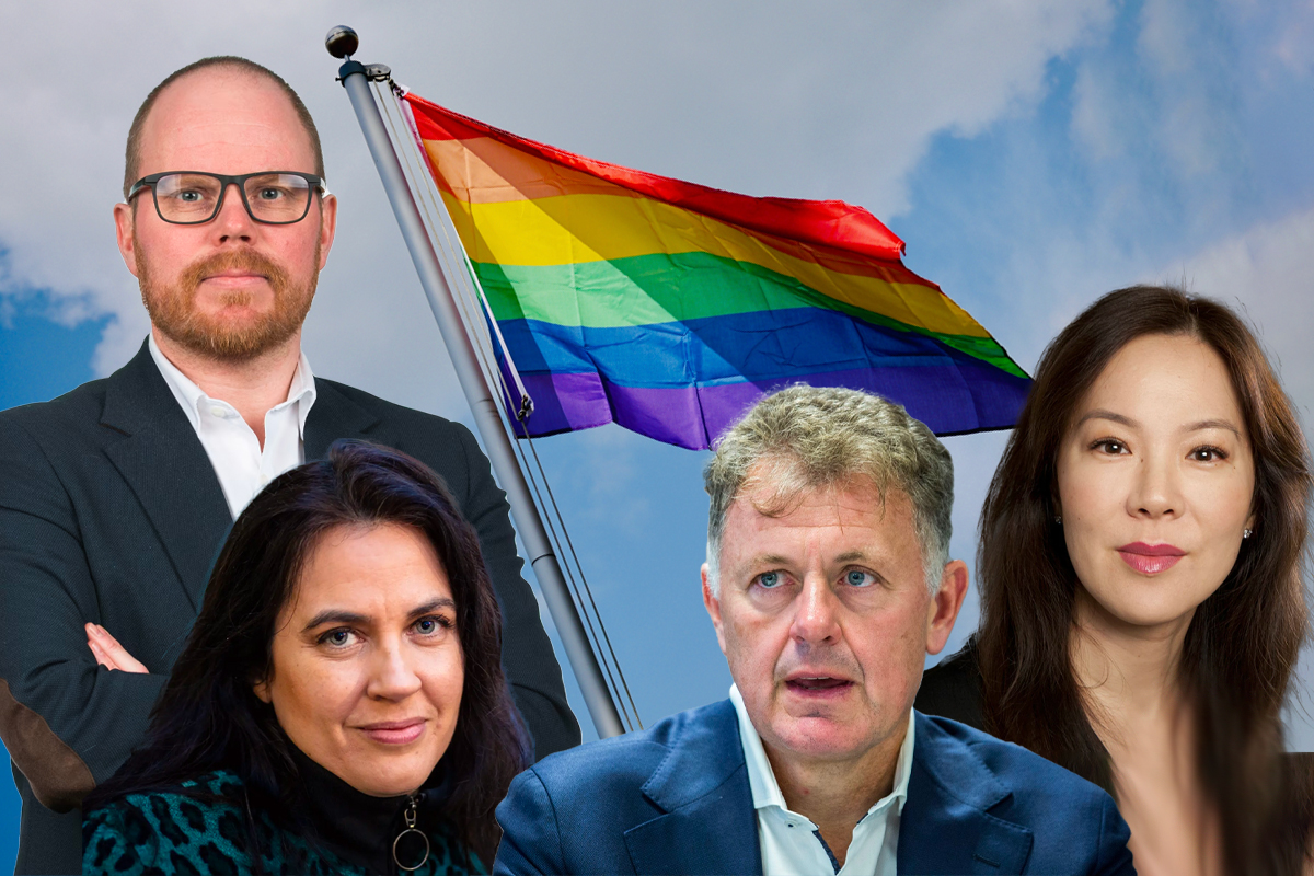 Sjefredaktørene Gard Steiro (VG), Frøy Gudbrandsen (BT), Gunnar Stavrum (Nettavisen) og Sun Heidi Sæbø (Morgenbladet). (Foto: Presse/Sturlason/Sophie Emeny. Kollasj: Subjekt.)