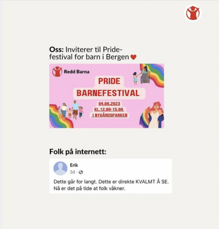 Skjermbilde fra Redd Barnas Facebook-profil.