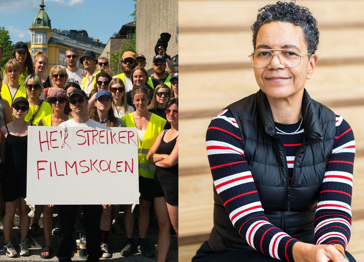 Filmstudenter streiker i protest mot dekan Eli Bøs rapport om sammenslåing med et annet fakultet. (Foto: filmskolen_streiker / Høgskolen i Innlandet.)