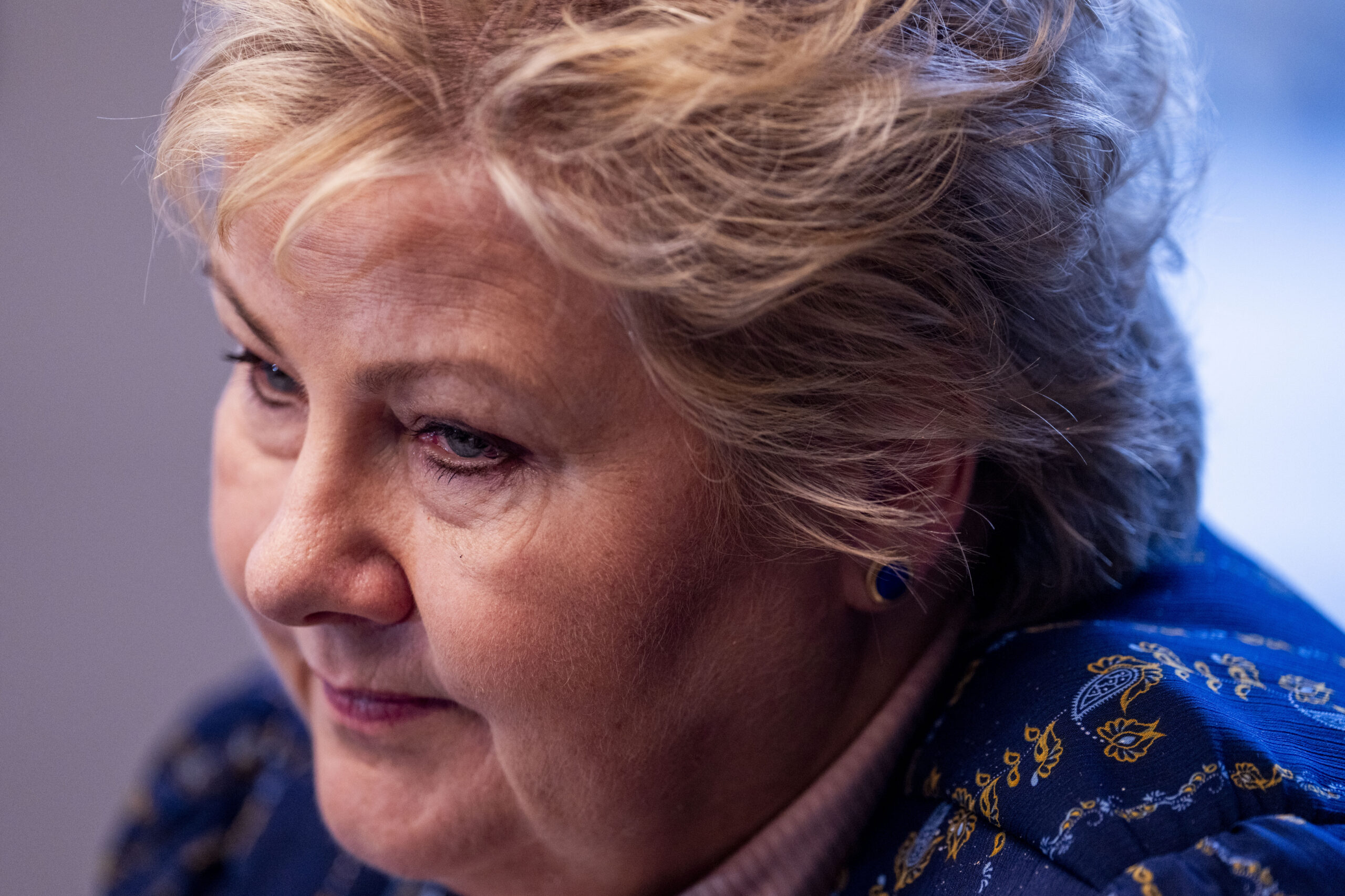 Oslo 20230921. Høyres partileder Erna Solberg under en intervju i Høyres Hus i Oslo torsdag. Foto: Javad Parsa/NTB.)