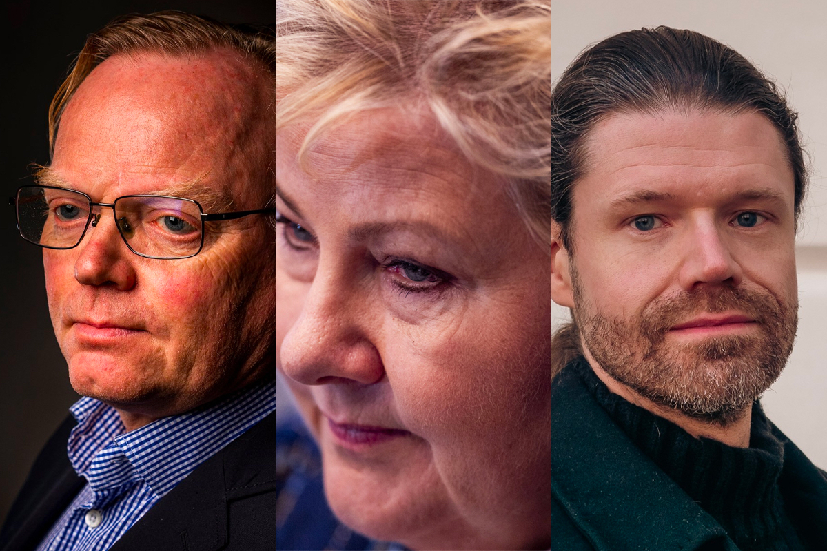 Sindre Finnes, Høyre-leder Erna Solberg og debattant Morten Guldberg. (Foto: Haakon Mosvold Larsen og Javad Parsa i NTB, privat. Kollasj: Subjekt.) 2 3:2