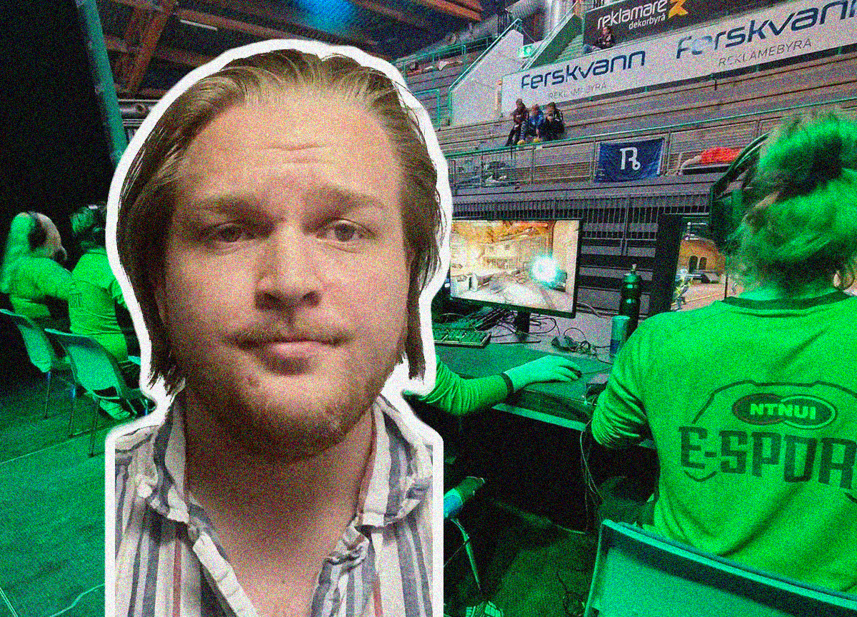 Student Edward Arnesen ble droppet fra laget til NTNUI E-sport. (Skjermbilde: NTNU e-sport på Instagram. Foto: Privat. Kollasj: Subjekt.)