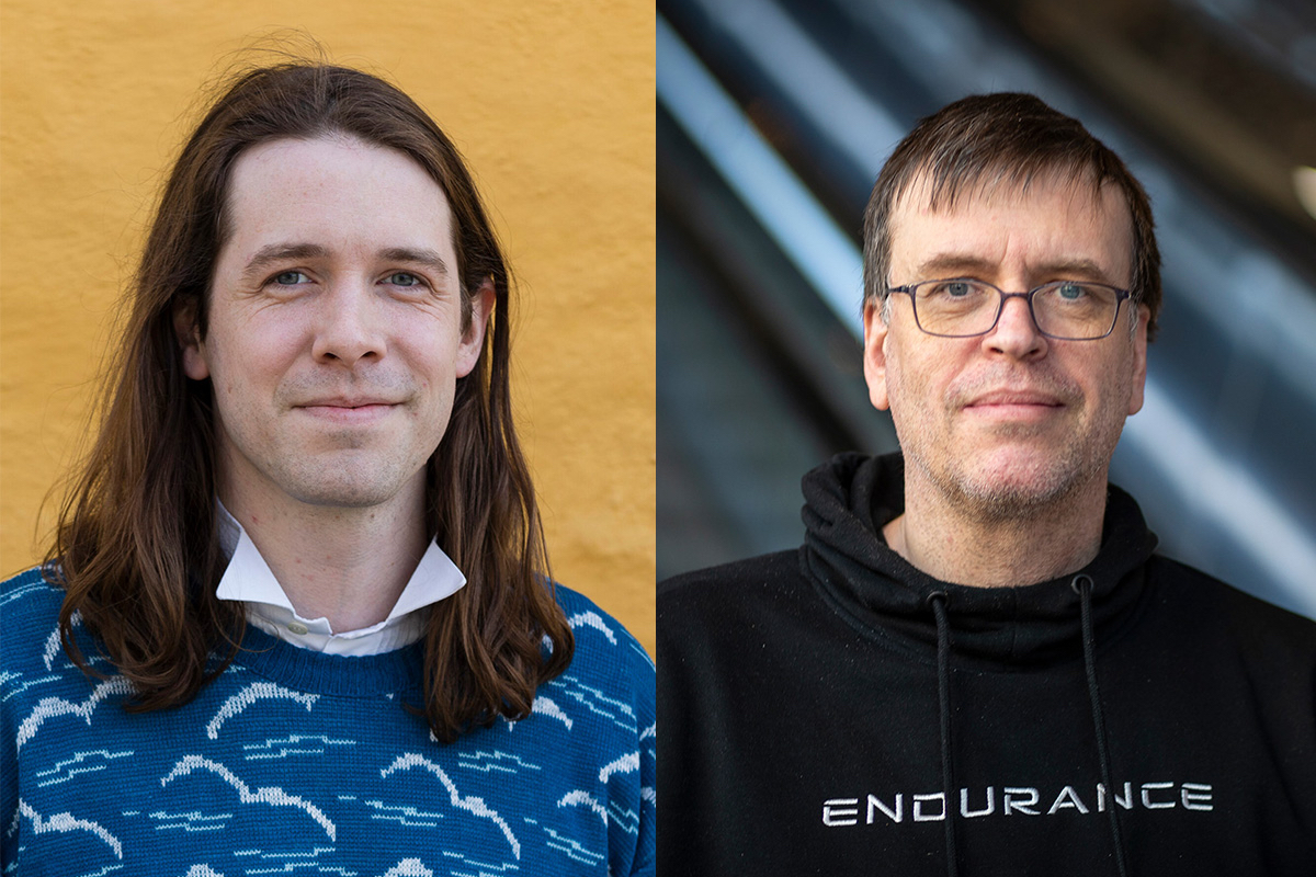 Styreleder for Billedkunstnerne i Oslo, Sebastian Makonnen Kjølaas, og Oslo-politiker Bjørn Revil (FRP). (Foto: Adrian Bugge, Presse/Heiko Junge, NTB. Kollasj: Subjekt.). 2 3:2