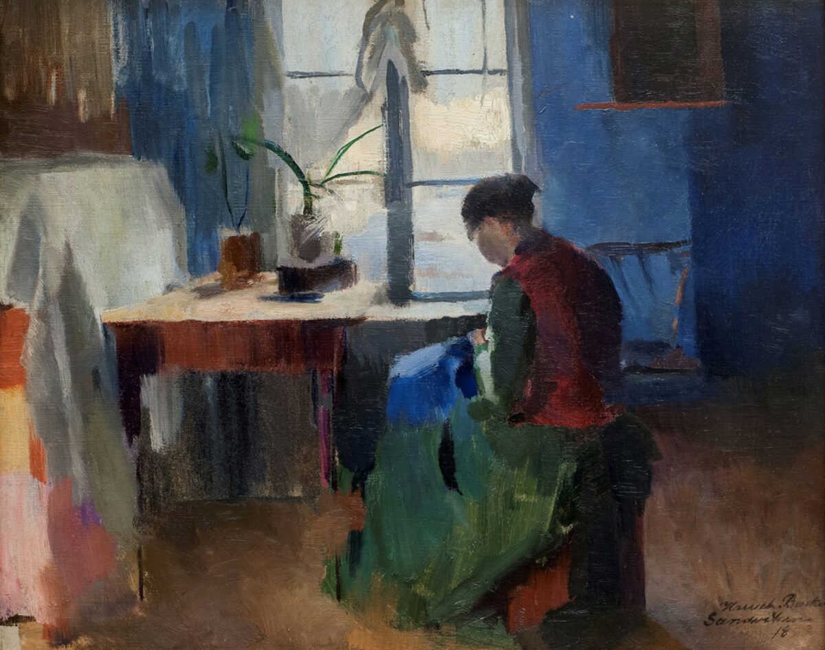 Harriet Backer, «Kone som syr» 1890. (Foto: Kode.)