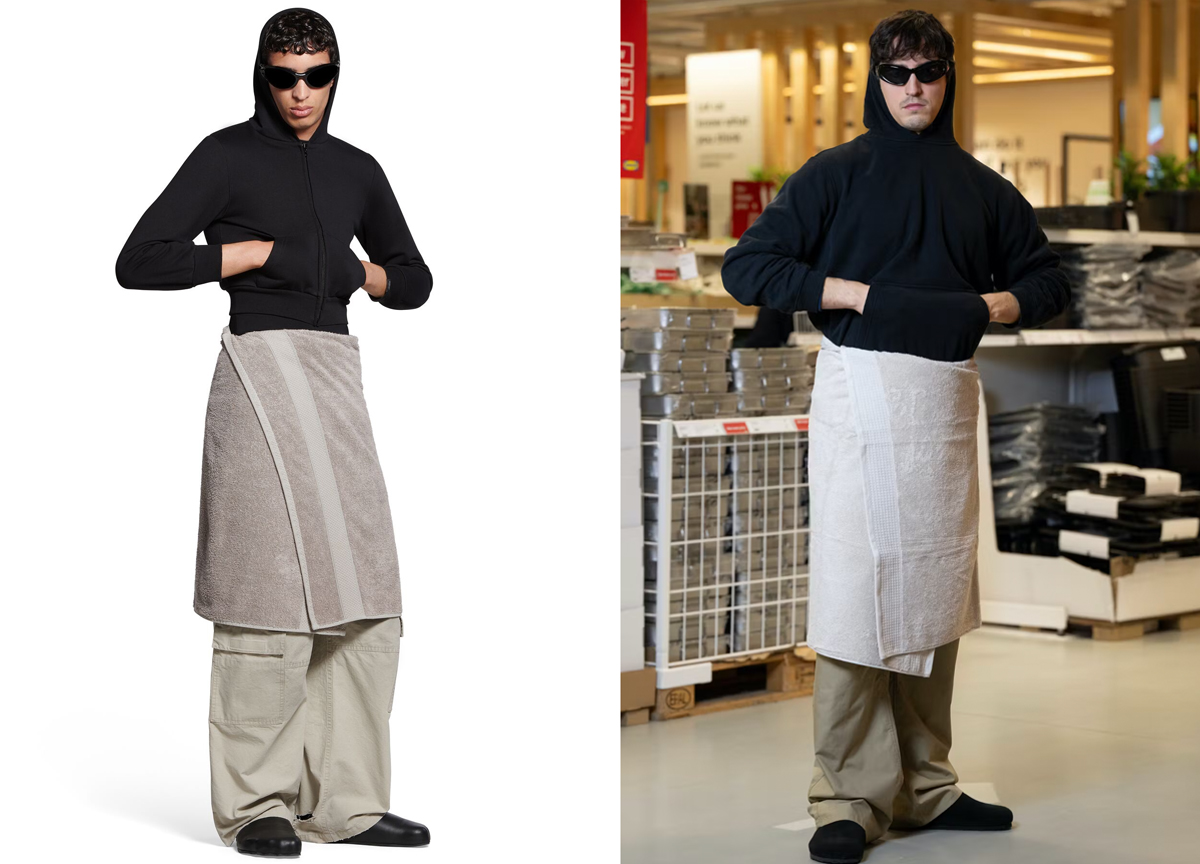 Balenciaga versus Ikea sitt hånskleskjørt. (Foto: Balenciaga/Ikea.)