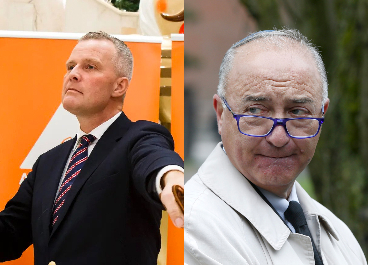 Partileder i Alliansen, Hans Jørgen Lysglimt Johansen, og tidligere forstander i Det mosaiske trossamfund, Ervind Kohn. (Foto: Heiko Junge/Stian Lysberg Solum/NTB.)