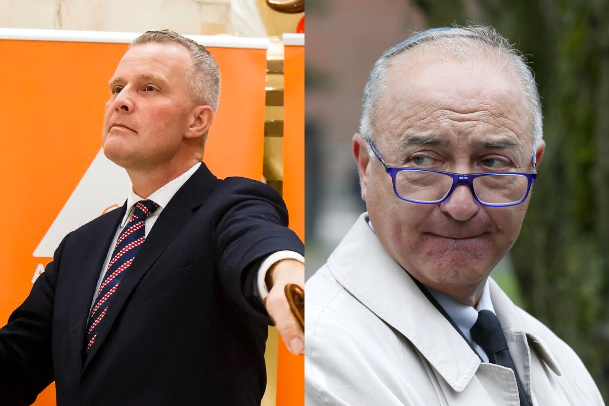 Partileder i Alliansen, Hans Jørgen Lysglimt Johansen, og tidligere forstander i Det mosaiske trossamfund, Ervind Kohn. (Foto: Heiko Junge/Stian Lysberg Solum/NTB.)