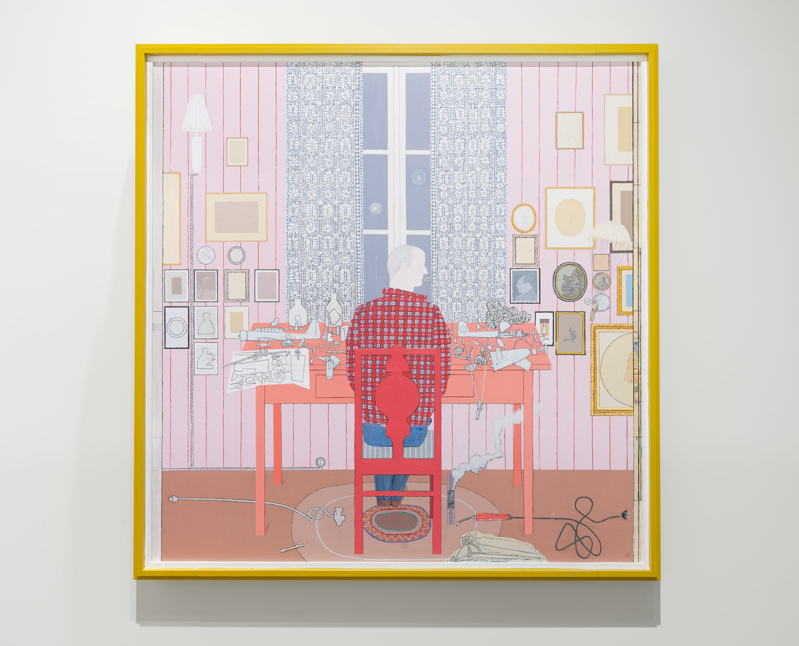 Tenksom modellflybygger, 2019 - 2023, Astrup Fearnley-samlingen. Utstillingsfoto, Leonard Rickhard. Mellom konstruksjon og sammenbrudd. Astrup Fearnley Museet, 2024. Foto: Christian Øen.