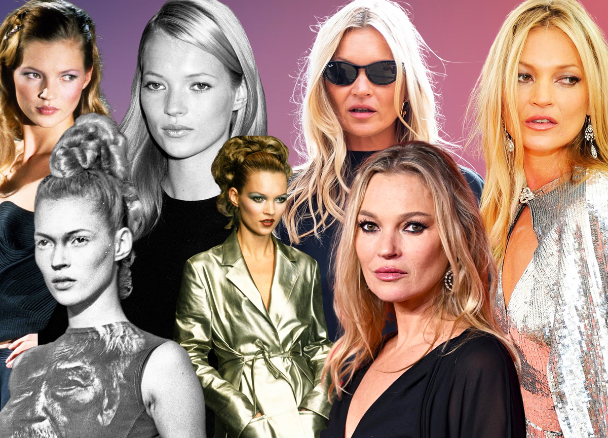 Kate Moss fyller 50 år. (Kollasj: The Independent.)