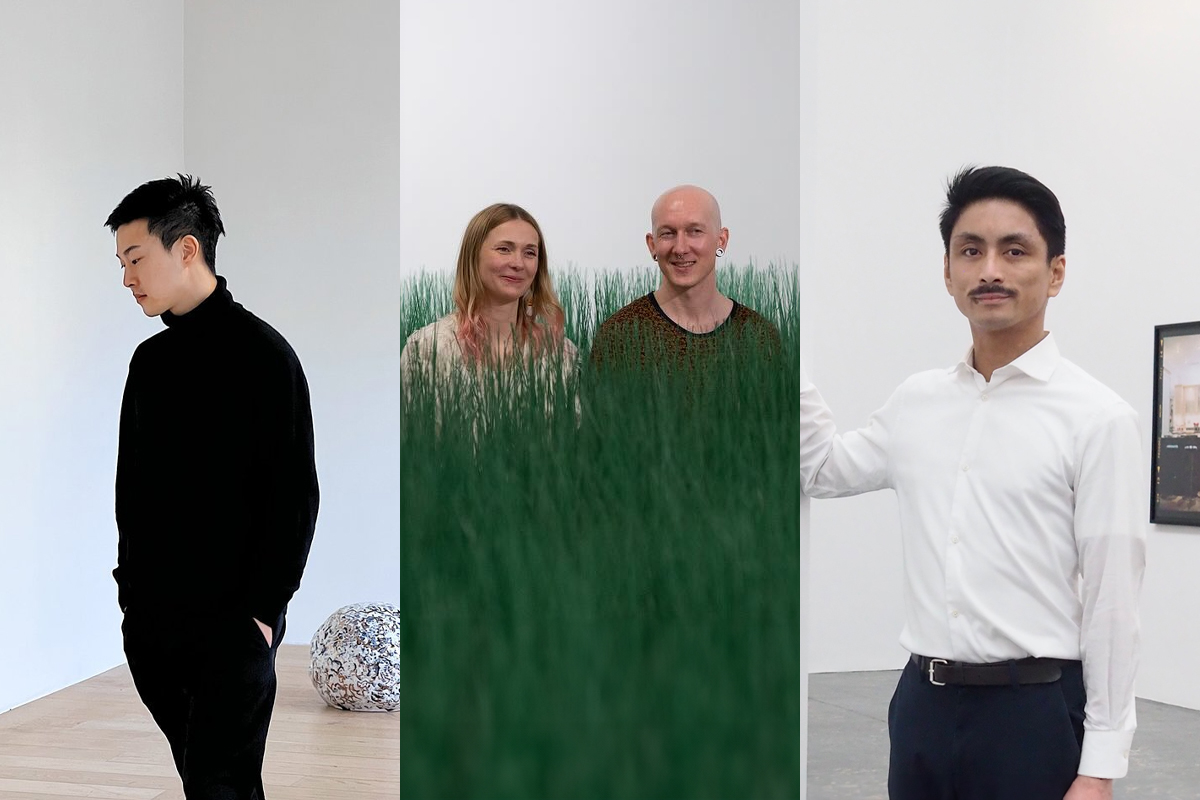 Takumi Morozumi (t.v.), Mishi Foltyn og Per Stian Monsås, og Finn Adrian Jorkjen er blant de unge kunstnerne du bør notere deg. (Foto: Brian Noguera-Gabrielli/Skog, KUK, Jannik Abel/NBK. Kollasj: Subjekt.)