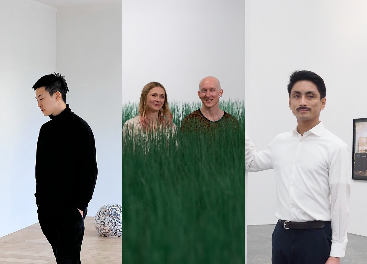 Takumi Morozumi (t.v.), Mishi Foltyn og Per Stian Monsås, og Finn Adrian Jorkjen er blant de unge kunstnerne du bør notere deg. (Foto: Brian Noguera-Gabrielli/Skog, KUK, Jannik Abel/NBK. Kollasj: Subjekt.)