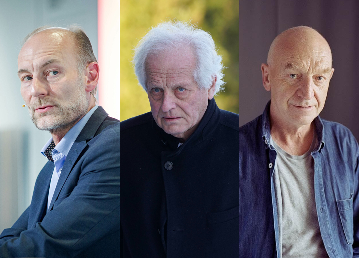 Direktør i Fritt ord, Knut Olav Åmås (t.v.), og journalist og forfatter Odd Isungset (t.h.) om saken om William Nygaard (Aschehoug, midten) og Salman Rushdie. (Foto: Alf Simensen/Ole Berg-Rusten/NTB, NRK. Kollasj: Subjekt.) 1 25:18