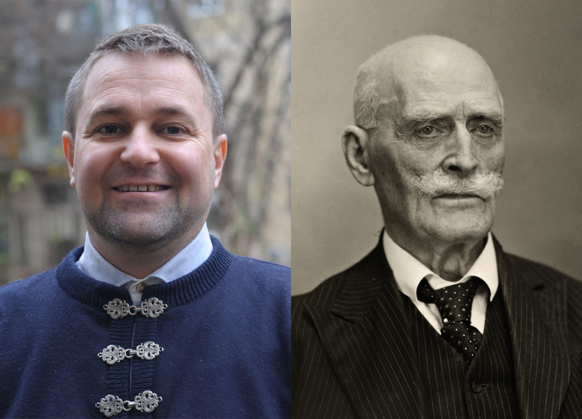 Forlegger i Legatum, Tore Rasmussen (t.v.), forfatter Knut Hamsun. (Foto: Legatum, Wikimedia Commons. Kollasj: Subjekt.) 1 25:18