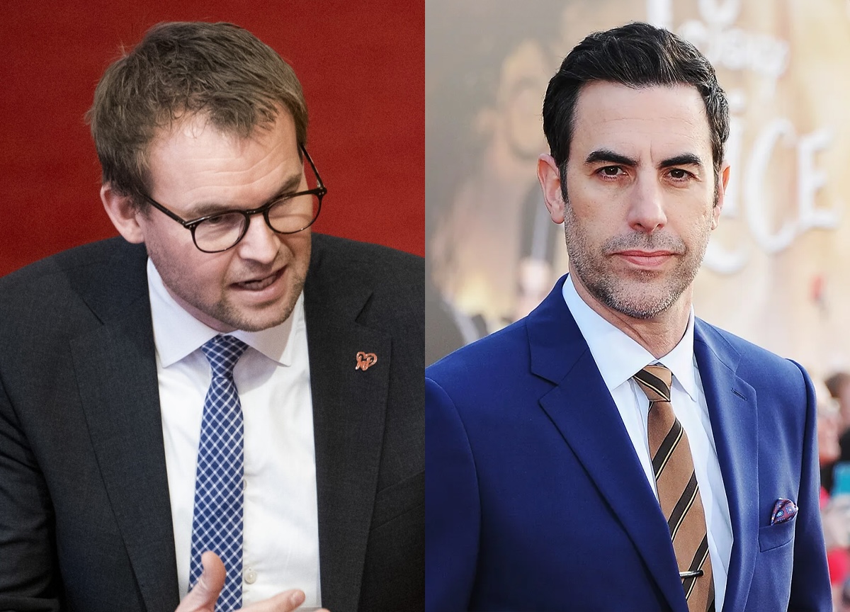 Kjell Igolf Ropstad (KRF) og Sacha Baron Cohen. (Foto: Terje Pedersen, Billboard. Kollasj: Subjekt.)