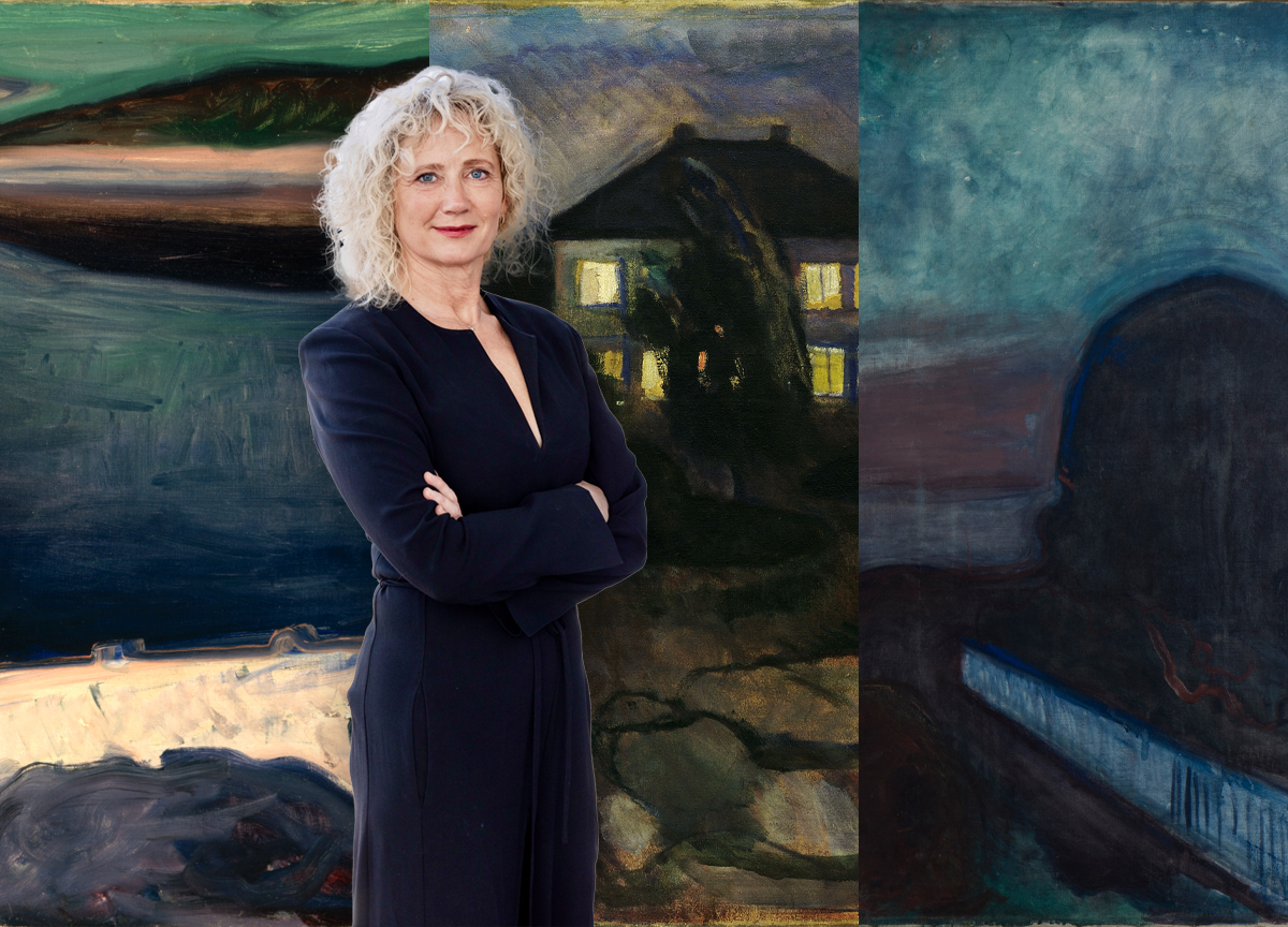 Munch-direktør Tone Hansen, «Jordsvingninger». (Foto: Medienzentrum Wuppertal, Kunsthalle Mannheim/Cem Yücetas, The Museum of Modern Art, New York/Scala, Firenze, Munchmuseet. Kollasj Subjekt.)