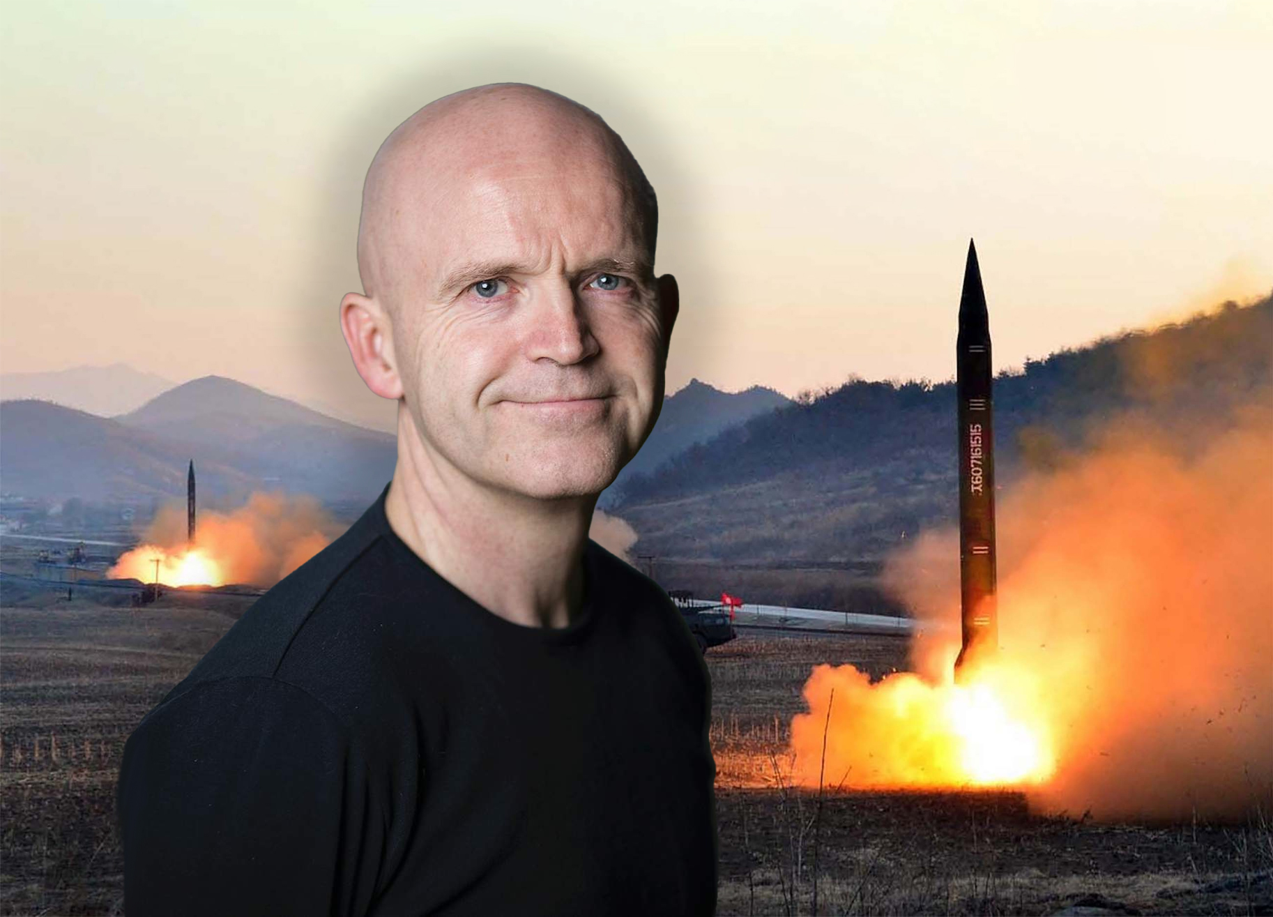 Professor Roger Hagen, UIO. Nord-Korea skyter fire ballistiske missiler som landet i havet utenfor Japan, 6. mars 2017. (Foto: UIO, STR/AFP/Getty. Kollasj: Subjekt.)
