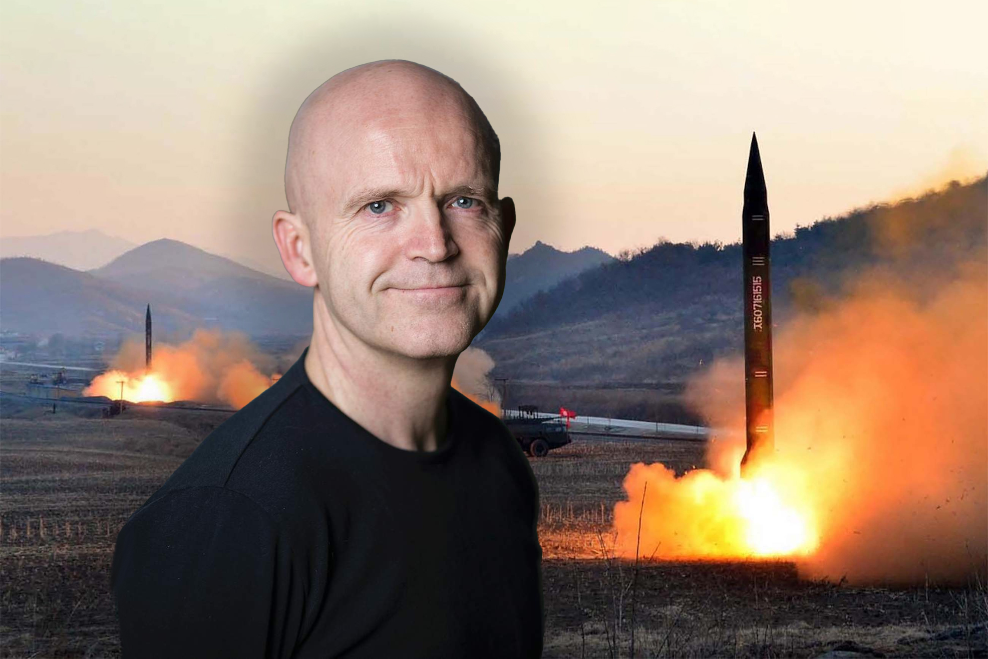 Professor Roger Hagen, UIO. Nord-Korea skyter fire ballistiske missiler som landet i havet utenfor Japan, 6. mars 2017. (Foto: UIO, STR/AFP/Getty. Kollasj: Subjekt.)