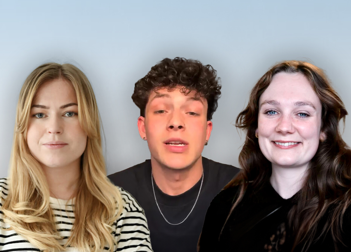 Musikkanmelder Sofie Granberg (f.v.); jurymedlem i Eurovision, Daniel Owen; og kulturredaktør i Minerva, Aurora Mykkeltveit. (Foto: Subjekt/Instagram/Minerva. Kollasj: Subjekt.)