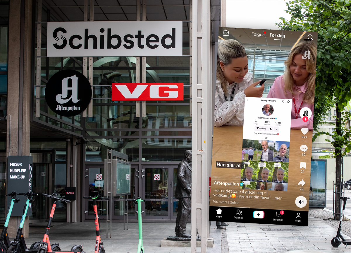 Aftenposten får kritikk for «snikreklame» i video med Max Social. (Foto: Aftenposten. Skjermbilde: Tiktok. Montasje: Subjekt.)