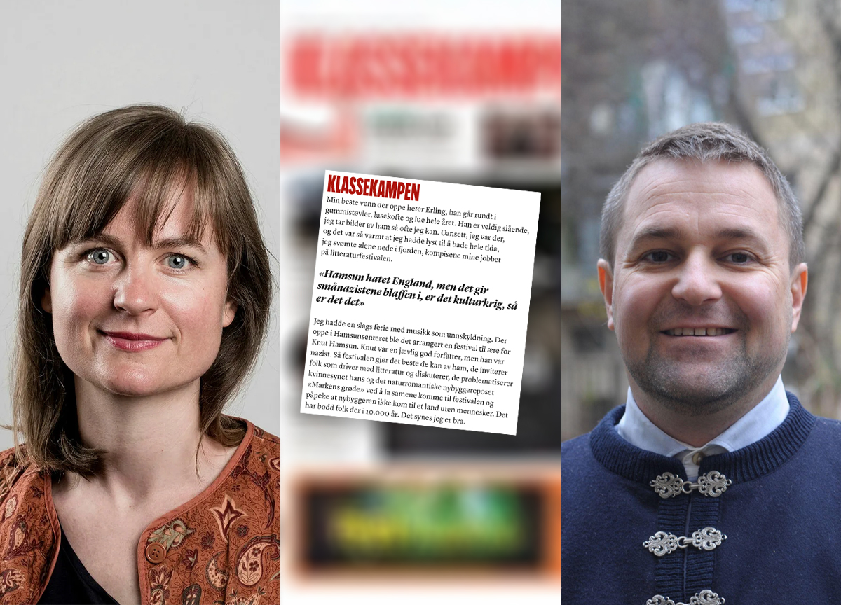 Mari Skurdal, Klassekampen, Legatum, smånazister, 19. august 2024, Vestfjorden, Hamsun, Tore Rasmussen, Legatum. (Foto: Siv Dolmen, Legatum. Skjermbilde: Klassekampen. Montasje: Subjekt.)