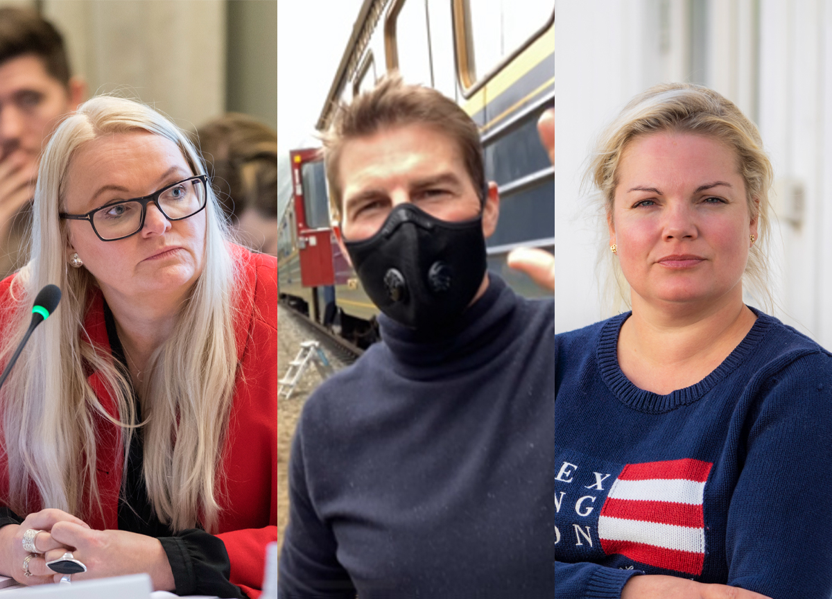 Åslaug Sem-Jacobsen (SP), Tom Cruise, Silje Hjemdal (FRP). (Foto: NTB/Kulturdepartementet.)