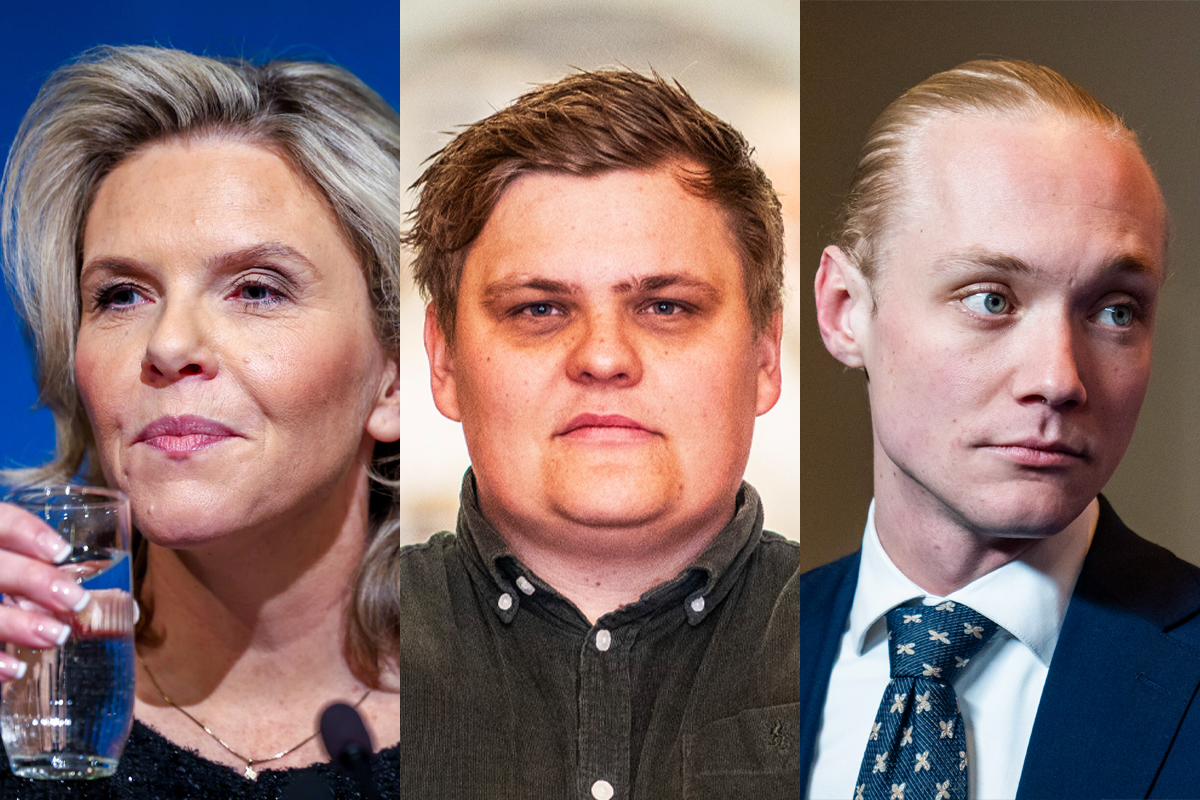 Leder Sylvi Listhaug og stortingskandidat Simen Velle (FRP), og leder Gaute Skjervø (AUF, midten). (Foto: NTB. Kollasj: Subjekt.)