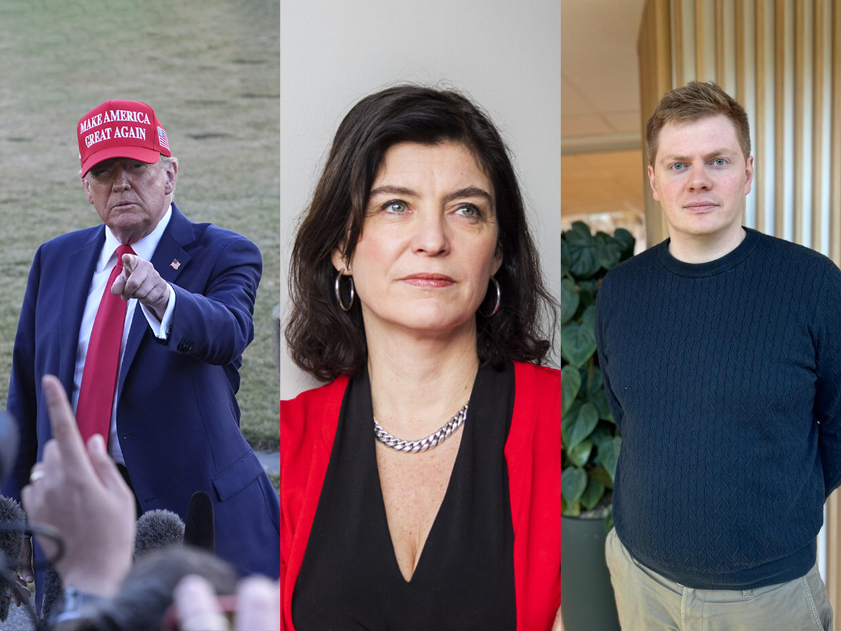 Kjersti Løken Stavrum og Eirik Røsvik i Presselosjen reagerer på tiltakene til Donalt Trump. (Foto: NTB, Privat. Kollasj: Subjekt.) 1 4:3