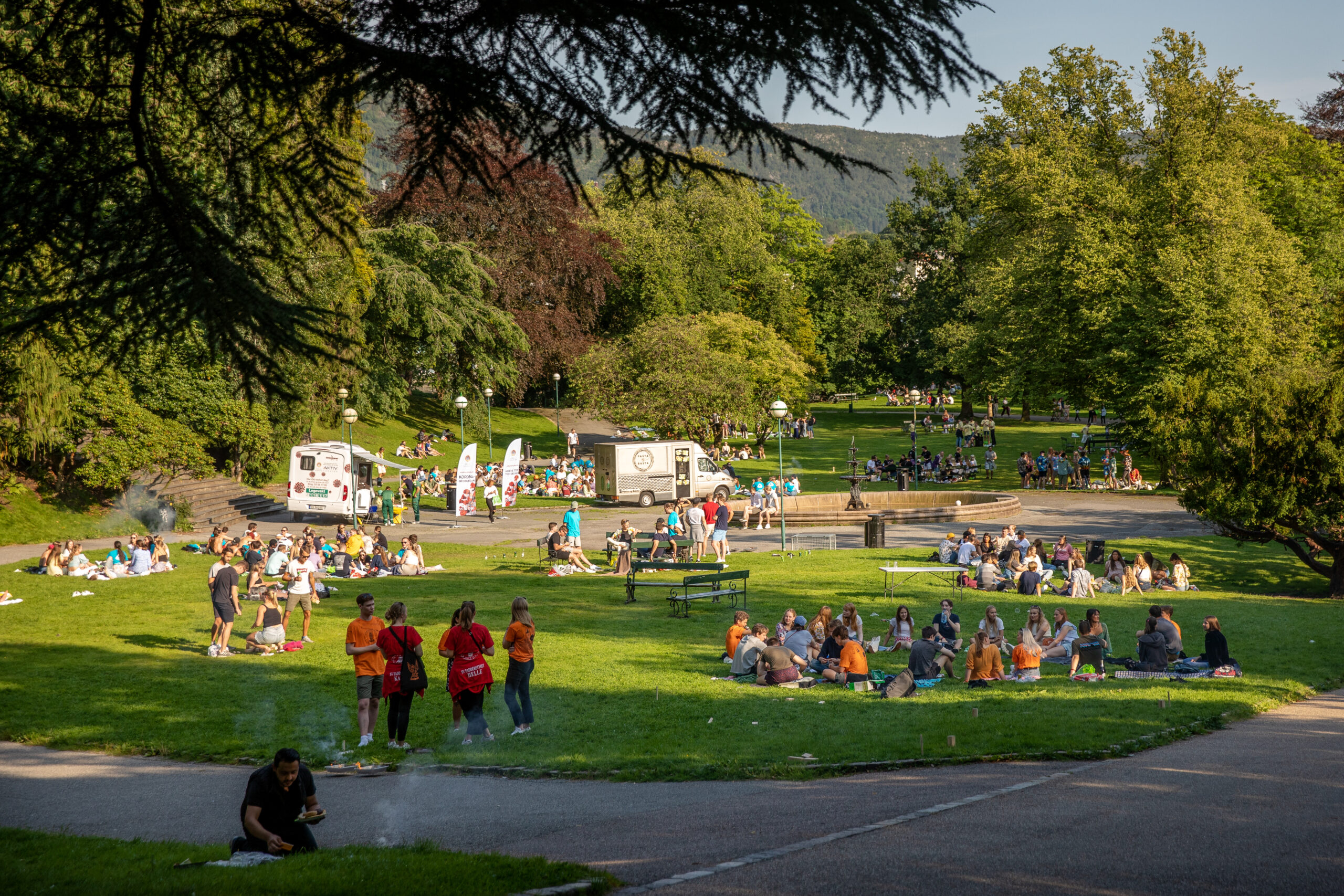 Ali oppga at han ble angrepet av en gruppe menn i Nygårdsparken i Bergen. (Foto: Eivind Senneset/NTB.) Bergen 20200811. Fadderuken i Bergen er i gang. Mange studenter samler seg i Nygårdsparken. (Foto: Eivind Senneset/NTB.)