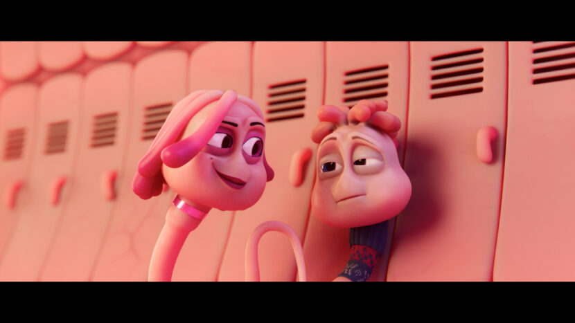 Nerden Simen (Aksel Hennie) er en litt for passiv karakter til å engasjere seeren. Til venstre står Cumilla (Mathilde Thomine Storm). (Foto: SF Studios.)